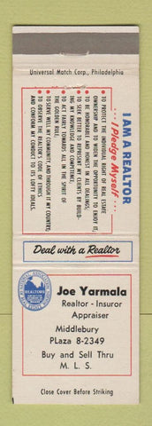 Matchbook Cover - Joe Yarmala Real Estate Insurance Middlebury VT?