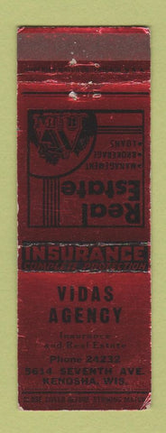 Matchbook Cover - Vida's Real Estate Insurance Kenosha WI WEAR