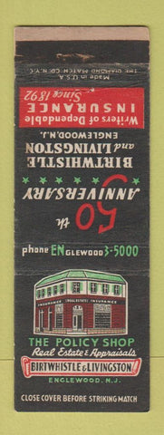 Matchbook Cover - Policy Shop Insurance Real Estate Englewood NJ WEAR