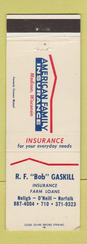Matchbook Cover - American Family Insurance Bob Gaskill Neligh O'Neil Norfolk NE