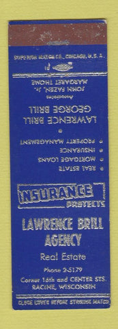 Matchbook Cover - Lawrence Brill Real Estate Insurance Racine WI