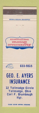 Matchbook Cover - American States Insurance Geo Ayers Tallmadge OH