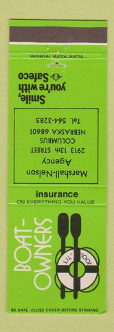 Matchbook Cover - Boat Owners Insurance Marshall Nelson Columbus NE