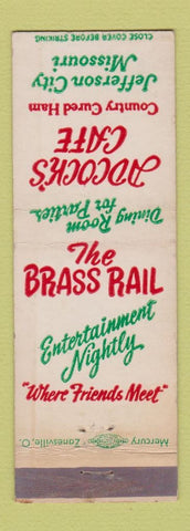 Matchbook Cover - The Brass Rail Adcock's Cafe Jefferson City MO cured ham WEAR