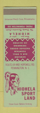 Matchbook Cover - Hiohela Sport Land Pennington NJ Indian SAMPLE