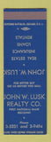 Matchbook Cover - John Lusk Real Estate Insurance  SAMPLE