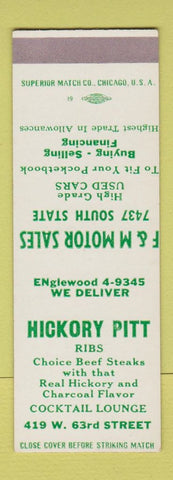 Matchbook Cover - Hickory Pitt BBQ F&M Motors Chicago? SAMPLE