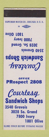 Matchbook Cover - Courtesy Sandwich Shops St Louis MO SAMPLE