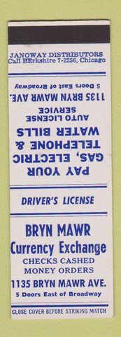 Matchbook Cover - Bryn Mawr Currency Exchange Chicago IL SAMPLE