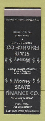 Matchbook Cover - State Finance Company SAMPLE