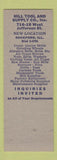 Matchbook Cover - Hill Tool and Supply Rockford IL SAMPLE
