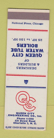 Matchbook Cover - Queen City Enigneering Water Tubes Boilers Charlotte NC SAMPLE
