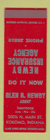 Matchbook Cover - Glen Newby Insurance Agency Kokomo IN SAMPLE
