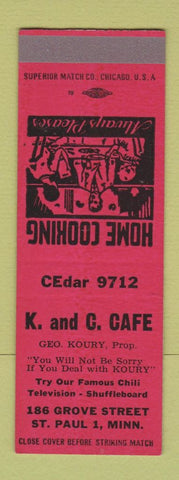Matchbook Cover - K and C Cafe St Paul MN Geo Koury SAMPLE