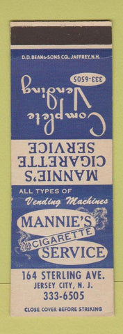 Matchbook Cover - Mannie's Cigarette Service Jersey City NJ vending SAMPLE