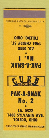 Matchbook Cover - Pak A  Snak Toledo OH restaurants SAMPLE