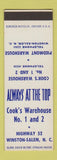 Matchbook Cover - Cook's Warehouse Winston Salem NC SAMPLE