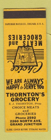 Matchbook Cover - Thornton's Grocery Grand Junction Colorado low phone # SAMPLE