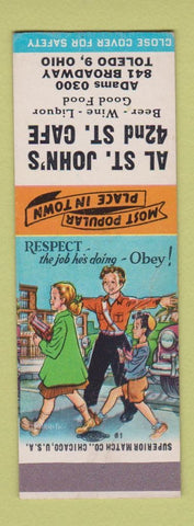 Matchbook Cover - Al St John's 42nd ST Cafe Toledo OH WORN SAMPLE