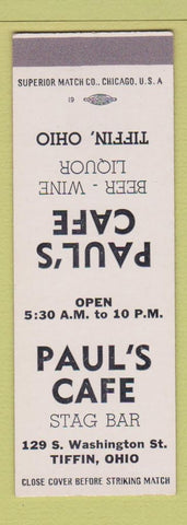 Matchbook Cover - Paul's Cafe Tiffin OH SAMPLE