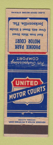 Matchbook Cover - Phoenix Park Motor Court motel Jacksonville FL ADVANCE