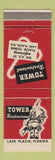 Matchbook Cover - Tower Restaurant Lake Placid FL