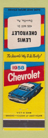 Matchbook Cover - 1958 Chevrolet Lewis Danville PA