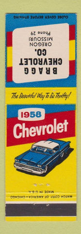 Matchbook Cover - 1958 Chevrolet Bragg Oregon MO low phone #