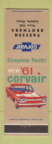 Matchbook Cover - 1961 Chevrolet Corvair Vaessen Bros Sublette IL low phone #