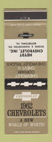 Matchbook Cover - 1962 Chevrolet Heydt Boyertown PA