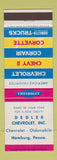Matchbook Cover - 1963 Chevrolet Degler Oldsmobile Hamburg PA