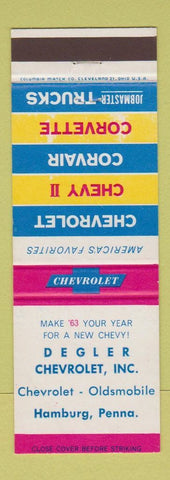 Matchbook Cover - 1963 Chevrolet Degler Oldsmobile Hamburg PA