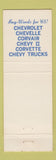 Matchbook Cover - 1965 Chevrolet Hoag Motors Beaver Dam WI