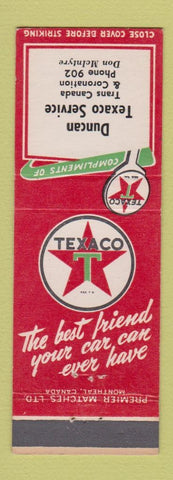 Matchbook Cover - Texaco oil gas Duncan Trans Canada Coronation