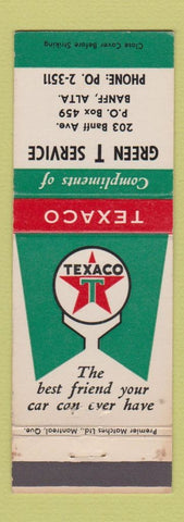 Matchbook Cover - Texaco oil gas Green T Banff AB