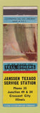 Matchbook Cover - Janssen Texaco oil gas Crescent City IL low phone #