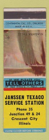 Matchbook Cover - Janssen Texaco oil gas Crescent City IL low phone #
