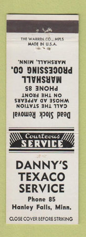 Matchbook Cover - Danny's Texaco oil gas Hanley Falls MN low phone #