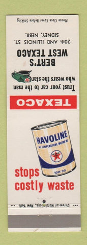 Matchbook Cover - Texaco oil gas Bert's Sidney NE Havoline