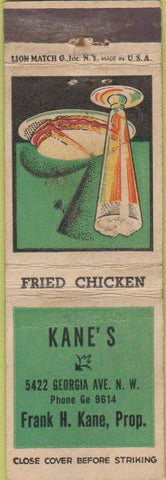 Matchbook Cover - Kane's Fried Chicken NO TOWN