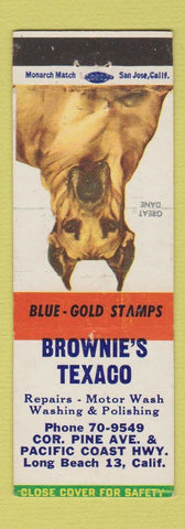 Matchbook Cover - Brownie's Texaco oil gas Long Beach CA Great Dane