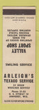 Matchbook Cover - Valley Sport Shop Arleigh's Texaco oil gas Amherst WI