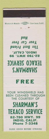 Matchbook Cover - Sharman's Texaco oil gas Indio CA WEAR