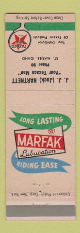 Matchbook Cover - Texaco oil gas JJ Hartnett St Maries ID low phone #