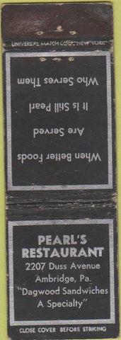 Matchbook Cover - Pearl's Restaurant Ambridge PA