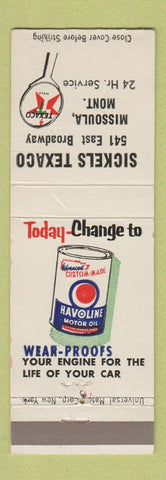 Matchbook Cover - Texaco oil gas Sickels Missoula MT