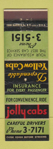 Matchbook Cover - Jolly Cabs Taxi