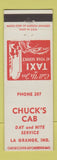 Matchbook Cover - Chuck's Cab Taxi LA Grange IN low phone #