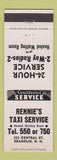 Matchbook Cover - Rennie's Taxi Service Franklin NH low phone #