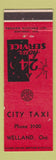 Matchbook Cover - City Taxi Welland ON low phone #